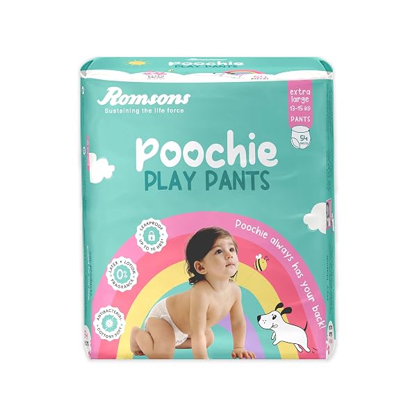 Romsons Poochie Play Pants Baby Diapers - XL (54 Pieces) | Suitable for 13-15 KG | 360° Co Amazon sale