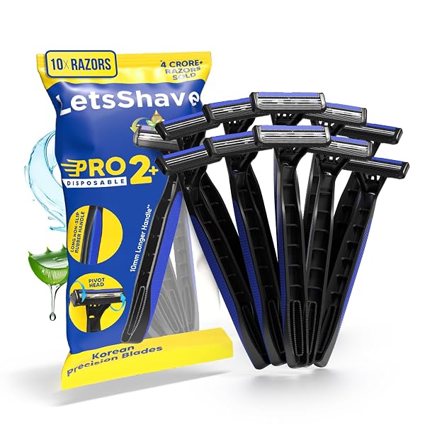 LetsShave Pro 2 Plus Disposable Razor for Men, Pack of 10, Rubber Grip Handle, Stainless S Amazon sale