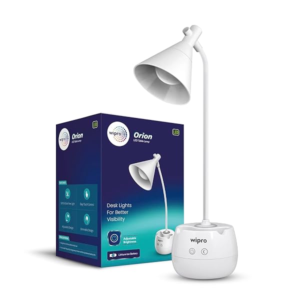 wipro Orion 6w Rechargeable LED Table Lamp- 3 Grade Dimming and Night Light (E20002) Amazon sale