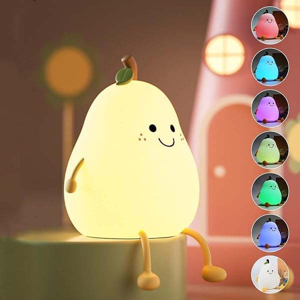 One94Store Rechargeable Silicone Pear Night Lamp, Touch Control 7 Color LED Baby Night Lig Amazon sale