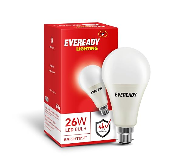 EVEREADY 26W LED Bulb, 65K Lumen, 4KV Surge Protection B22d, 90Lm/W, Surge Protection, Hig Amazon sale