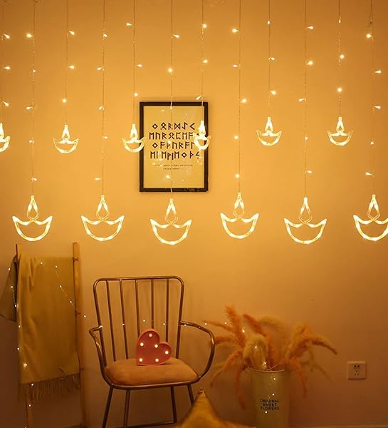 The Purple Tree Decorative Diya Diwali Light Curtain, String Lights with 12 Hanging Diyas, Amazon sale