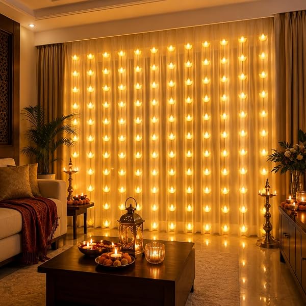 Desidiya 80 LED Diya Curtain Lights 10x3 Ft, Warm White Fairy String Lights 8 Lighting Mod Amazon sale