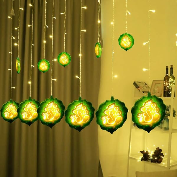 fizzytech Leaf Ganesh Curtain LED String Lights with 8 Lighting Modes for Pooja Room, Diwa Amazon sale