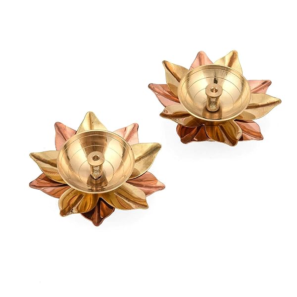 Collectible India Brass Diya Lamp Lotus Shape -Decorative Akhand Deepak for Pooja - Set of Amazon sale