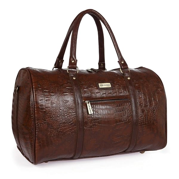 FUR JADEN Brown Textured Leatherette Stylish & Spacious Weekender Duffle Bag for Travel fo Amazon sale