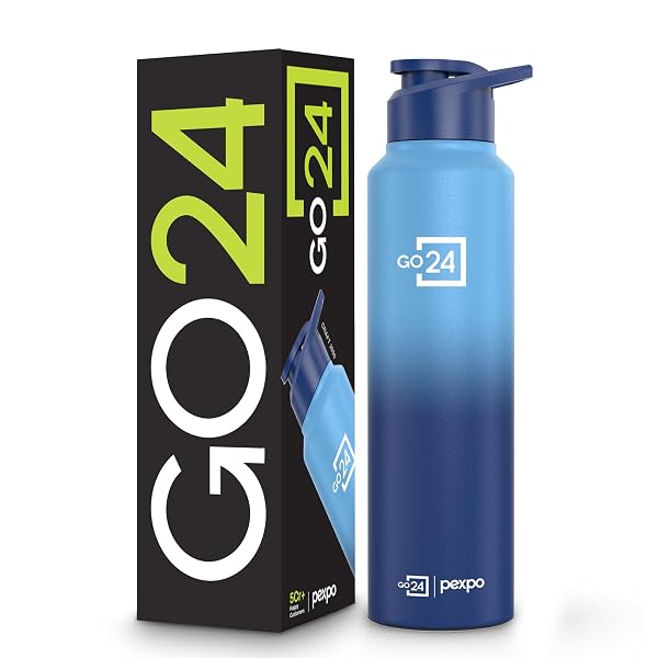 Go24 pexpo Stainless Steel Water Bottle 1 ltr, Fridge Bottle 950ml, Sipper Cap, Lightweigh Amazon sale