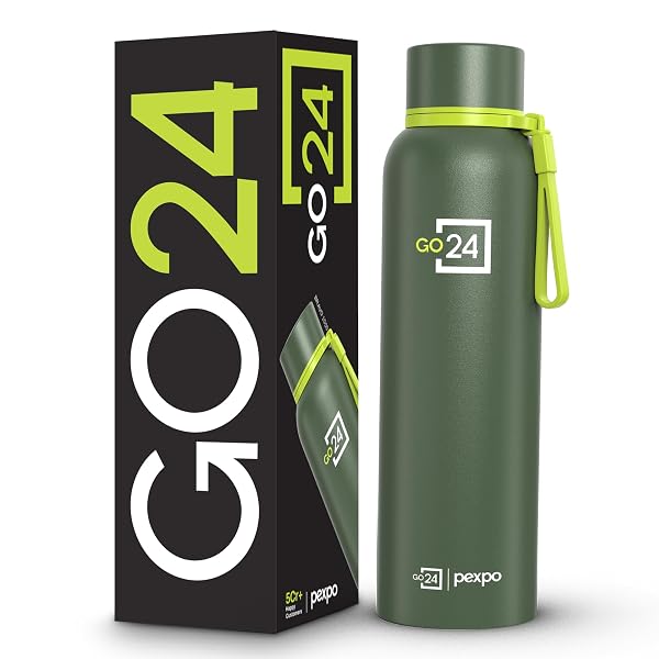 Go24 pexpo Stainless Steel Water Bottle 1 LTR | Thermosteel Flask 3 layer Insulation, ISI Amazon sale