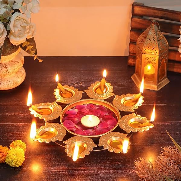 SWAY Home Decor Golden Metal Handcrafted Designer Diya Urli for Diwali Diyas Set-Tradition Amazon sale