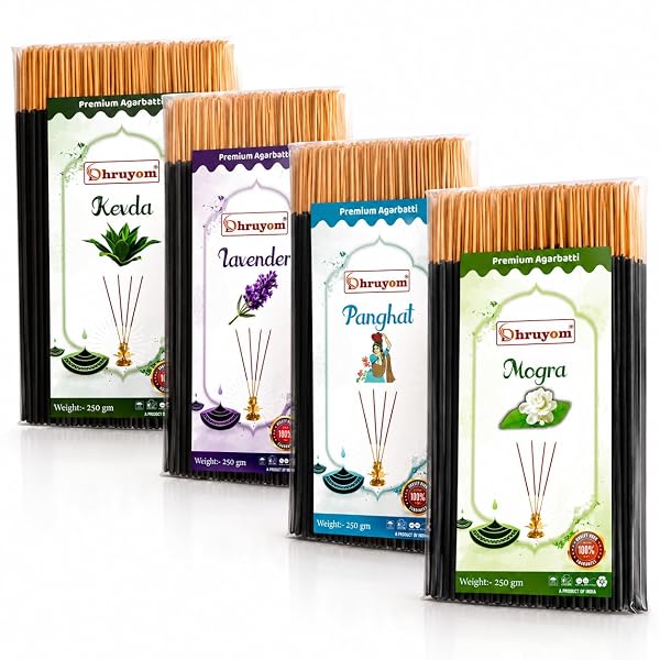 1 Kg Agarbatti Combo Pack, Kevda Lavender Panghat Mogra Incense Sticks, 250gm Each Pack, P Amazon sale