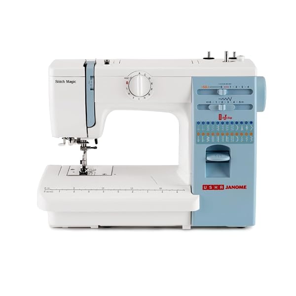 Usha Janome Automatic Stitch Magic Sewing Machine with 57 Stitch Function(White And Blue) Amazon sale