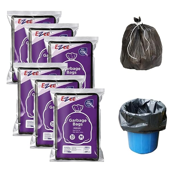 Ezee Flat Garbage Bags Medium Black 180 Pcs | 19 X 21 Inch | 30 Pcs x Pack of 6 | Dustbin Amazon sale