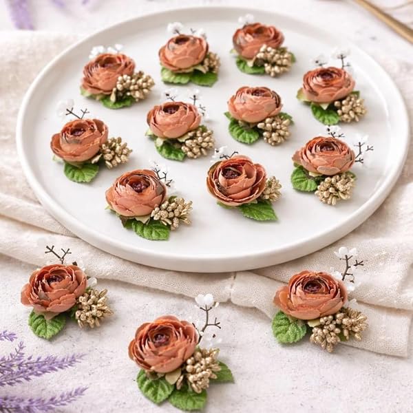 SATYAM KRAFT 6 Pcs Handmade Artificial Small Peonies Flower Bunch for Hamper, Flower Brooc Amazon sale