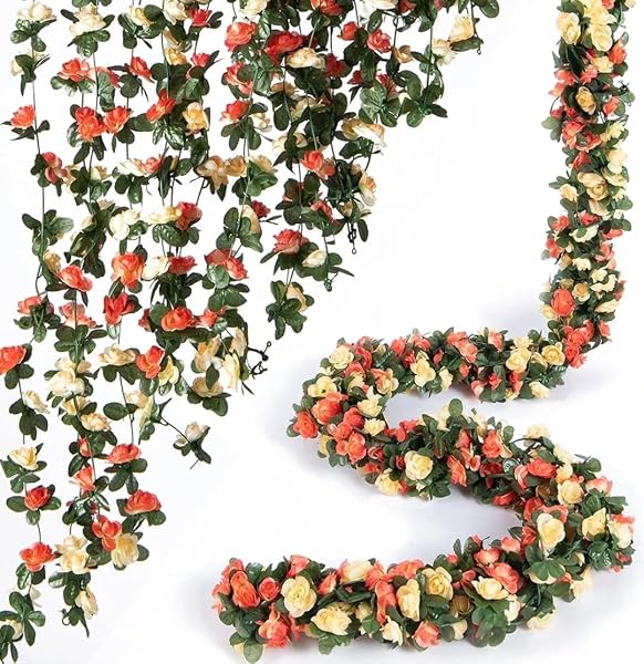 VRB Dec 2 Pcs Artificial Flowers Vine Silk Roses Garland Fake (6 ft Long) Flowers Silk Ros Amazon sale
