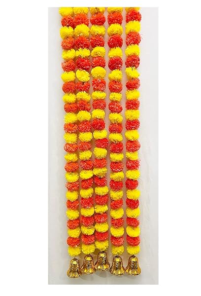 SPHINX Artificial Marigold Garland with Golden Bells, Fluffy Genda Phool Toran,30 Flowers Amazon sale