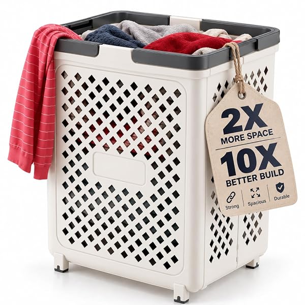 Collapsible Laundry Basket with Wheels and Handle, Plastic Foldable Laundry, 45L Versatile Amazon sale