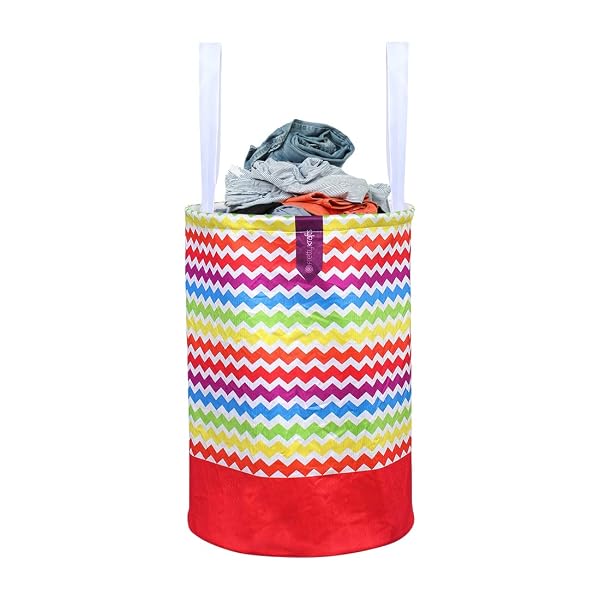 PrettyKrafts 45L Non Woven Wave Printed Round Foldable Large Laundry Bag/Basket With Handl Amazon sale