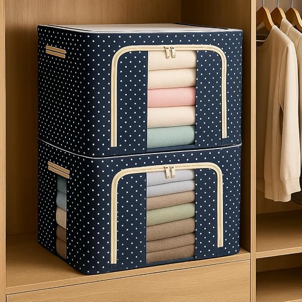 JD FRESH 2 Pcs 66 Liters Foldable Steel Frame Cloth Organizer with Handle for Storage/Ward Amazon sale