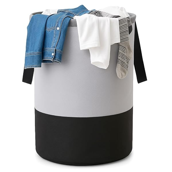 GLUN® Round Laundry Bag, Gray & Black Foldable Waterproof 45 Liter Capacity, Non-Woven Toy Amazon sale