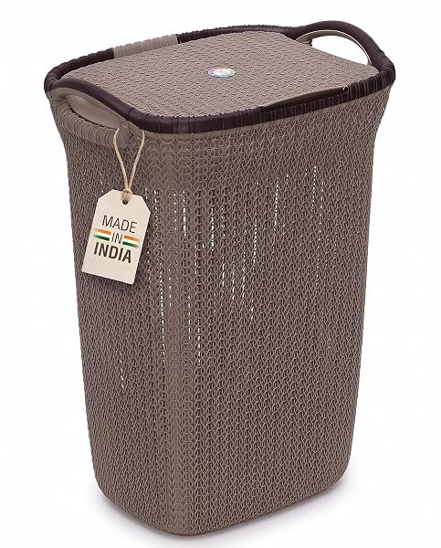 Plastic Laundry Basket with Lid | 60L Extra Large Knit Hamper | Strong & Durable | Ideal f Amazon sale