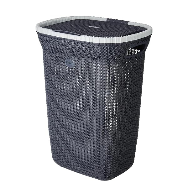 Amazon Brand - Solimo Knit Laundry Basket - Big - 55 Litres - 44 Cm X 35 Cm X 61 Cm | Dark Amazon sale