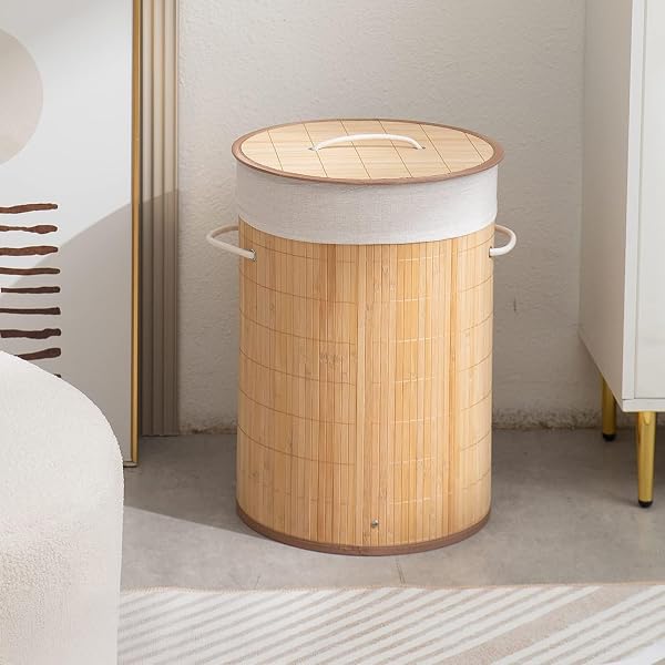 HomeStorie Bamboo Laundry Basket with Lid, Hamper 57 Litre, Light Brown Bamboo laundry ham Amazon sale