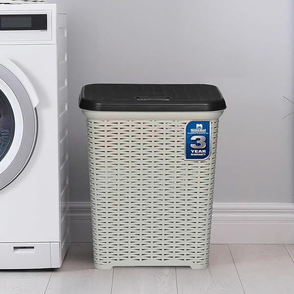Nilkamal Elegance 35 Litre Laundry Basket with Lid Robust with In-Built Handles For Cloth, Amazon sale