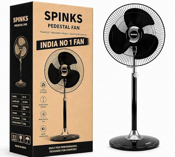 SPINKS-707 SERIES2026 High Speed 2400 RPM Mark-1(16 Inches) 400 MM StandFan/PedestalFan/Fa Amazon sale