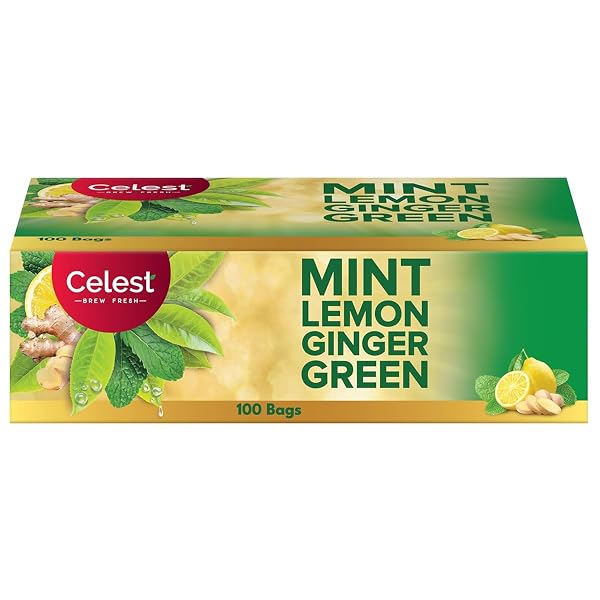 Celest Green Tea - Ginger, Mint & Lemon - 100 Bags | Green Tea Bags 100 Pcs Green Amazon India sale