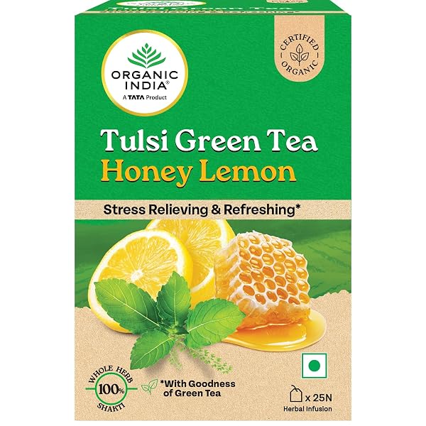 A TATA Product - Organic India Tulsi Green Tea Honey Lemon, 25 Bags Refreshing Tulsi and G Amazon India sale
