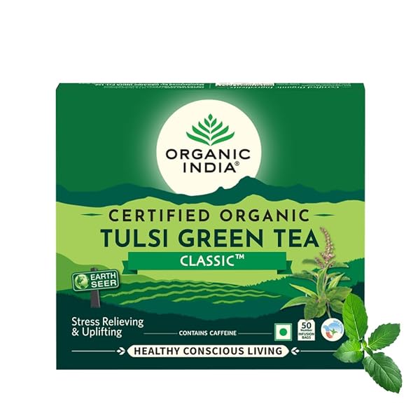 A TATA Product - Organic India Tulsi Green Classic Tea, 50 Infusion Bags Certified organic Amazon India sale