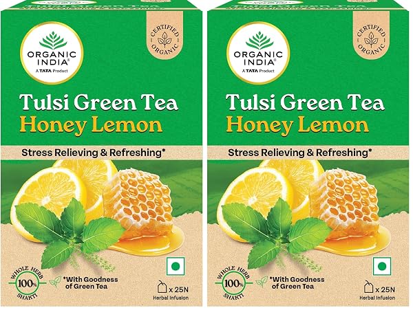 ORGANIC INDIA Tulsi Green Tea Honey Lemon - 25 Tea Bags, Refreshing Blend with Tulsi, Gree Amazon India sale