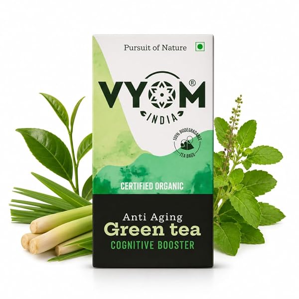 VYOM INDIA Organics Green Tea For Weight Loss - 30 Bags | Anti Aging, Cognitive Booster, S Amazon India sale