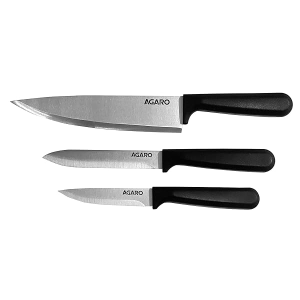 AGARO Majestic 3 Pcs Knife Set for Kitchen, High Carbon Stainless Steel, Non-Slip PP Handl Amazon sale