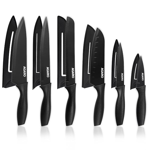 AGARO Royal 6 Pcs Kitchen Knife Set with Cover, High Carbon Stainless Steel Black Colour C Amazon sale