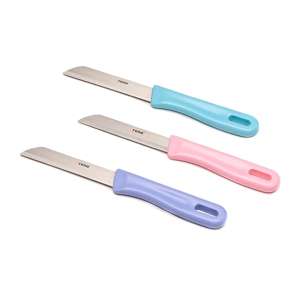Rena Stainless Steel 90 mm Serrated Knife Set of 3, Sharp Kitchen Knives for Fruits, Veget Amazon sale