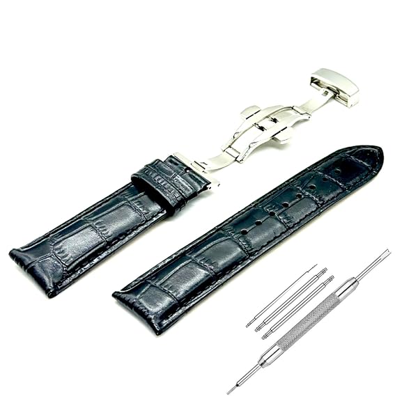 Lineon 22mm Half Padded Premium Leather Mens Watch Strap with ButterFly Lock For Branded W Amazon sale