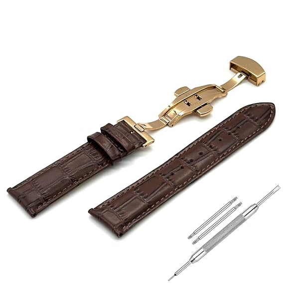 Lineon 22mm Half Padded Premium Leather Mens Watch Strap with ButterFly Lock For Branded W Amazon sale