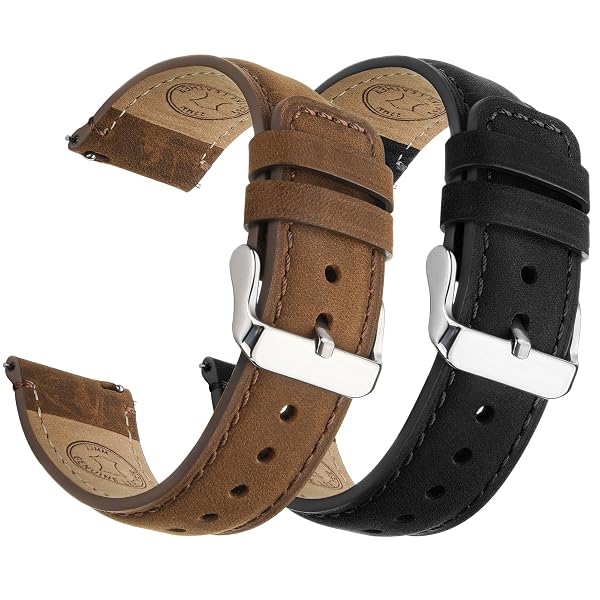 Fullmosa 2 Pack 22mm Leather Watch Bands Quick Release Watch Strap for Men Women, Soft Rep Amazon sale