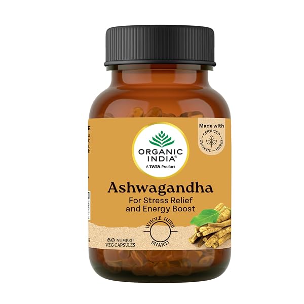 A TATA Product - Organic India Pure Ashwagandha Root Capsules - 60 Veg Caps (400mg), For Vit Amazon sale