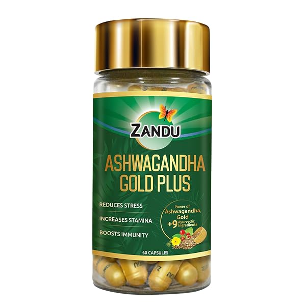 Zandu Ashwagandha Gold Plus I Reduces Stress & Cortisol, Improves Sleep and Muscle Recovery  Amazon sale