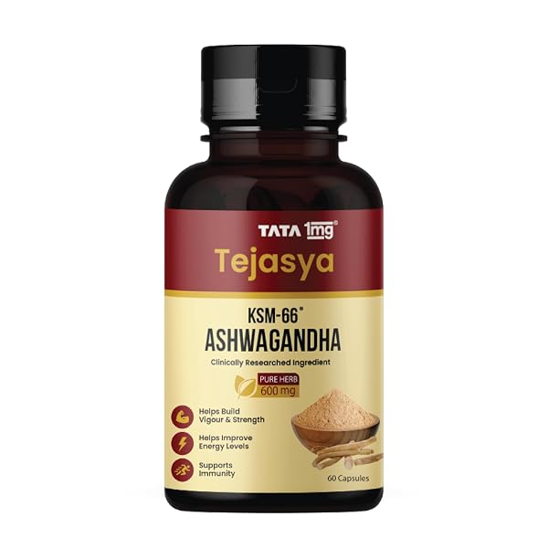 Tata 1mg Tejasya Ashwagandha KSM-66 Capsules | 600 mg Root Extract per Capsule | Supports En Amazon sale