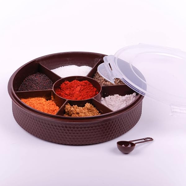 Clazkit Plastic Round 7 Sections Multipurpose Masala Rangoli Dabba Box Set, Spice Box Set Amazon sale