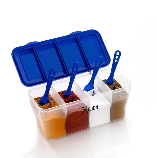 RILION Multipurpose Plastic 4 In 1 Masala Box for Kitchen, Transparent Pickel Box, 4 Compa Amazon sale