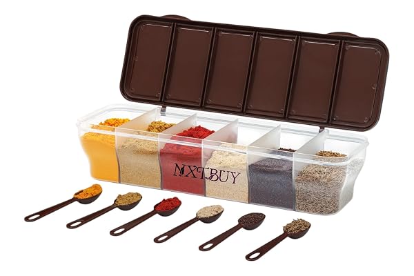 NXTBUY Multipurpose 6-in-1 Masala Box for Kitchen | Airtight BPA-Free Plastic 6 Section Sto Amazon sale