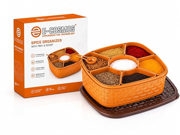E-COSMOS® Plastic Square 7 Sections Multipurpose Masala Rangoli Dabba Box Set, Spice Box S Amazon sale
