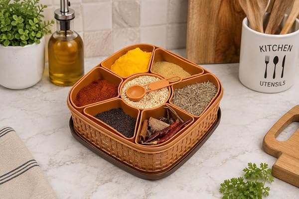 Clazkit Plastic Square 7 Section Multipurpose Masala Dabba, Spice Box Set - Color May Vary Amazon sale