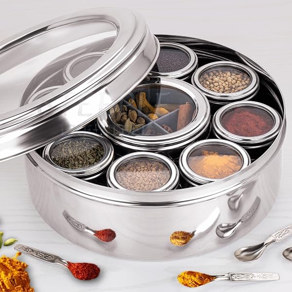 STEEPLE 12 In 1 Stainless Steel Masala Box | Spice Box For Kitchen | Large Masala Dabba wi Amazon sale