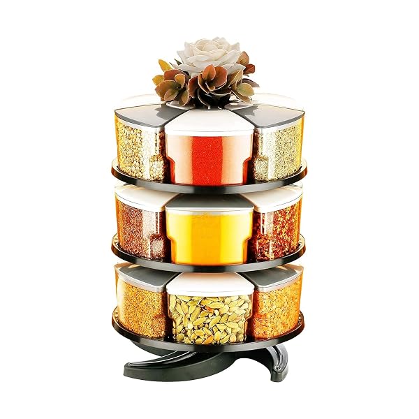 Darkpyro 360° Spice Rack Set of 18 Pieces 3 Layer Spice Set | Masala Box | Masala Containe Amazon sale