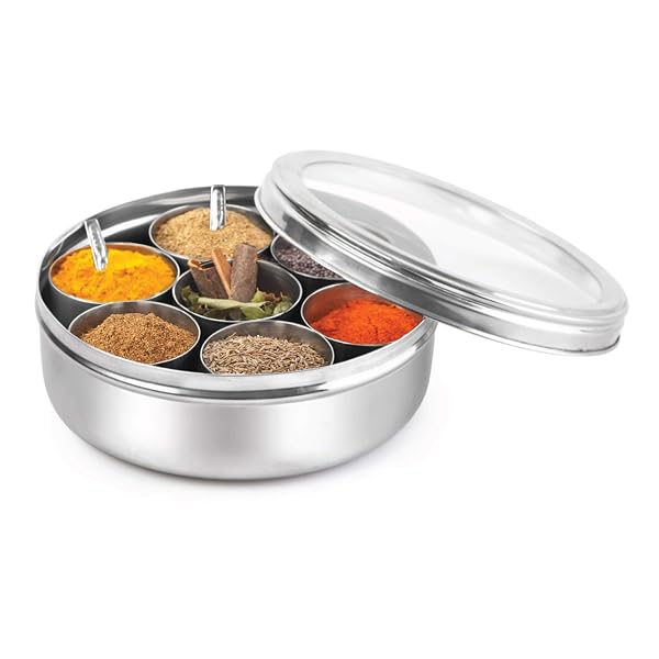 CELLO Steelox Stainless Steel Masala Spice Box Set with See Through Lid Large | 150ml x 7 Amazon sale